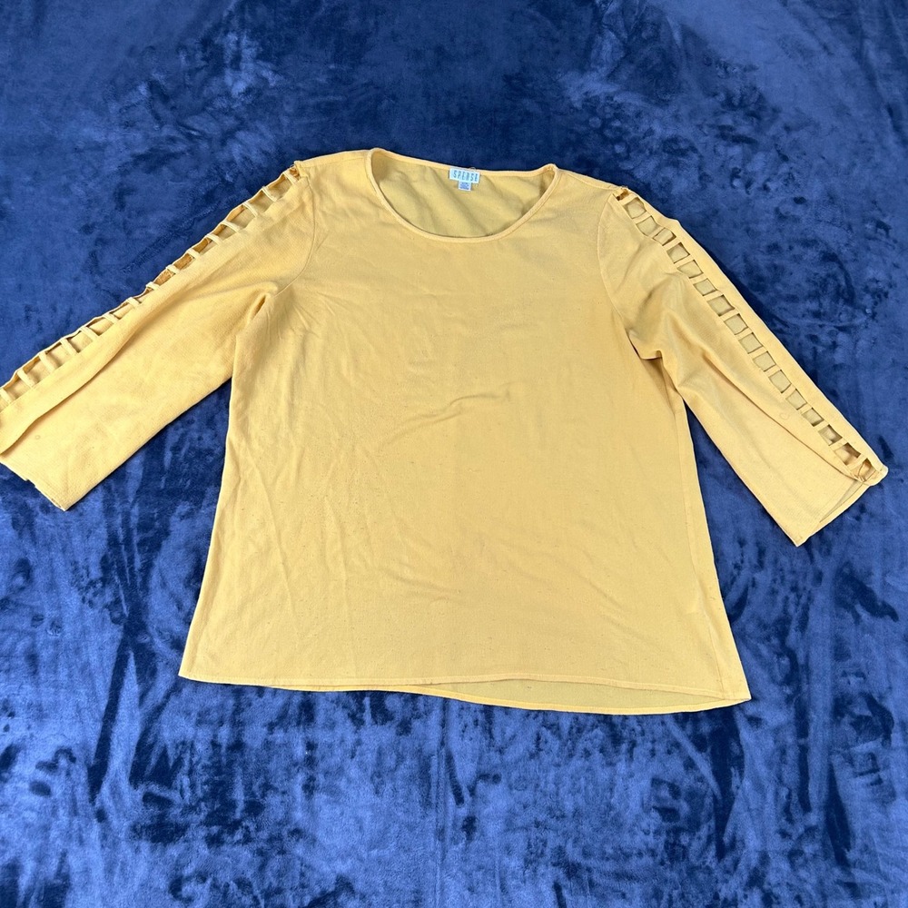 Spense Blouse Womens Medium Yellow Ladder Cutout Sleeve Scoop Neck Top